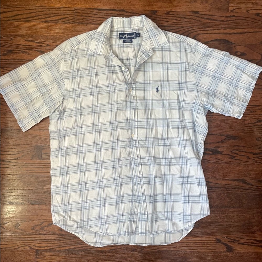 Vintage Ralph Lauren Blair White & Blue Check Cotton Button Down, Large